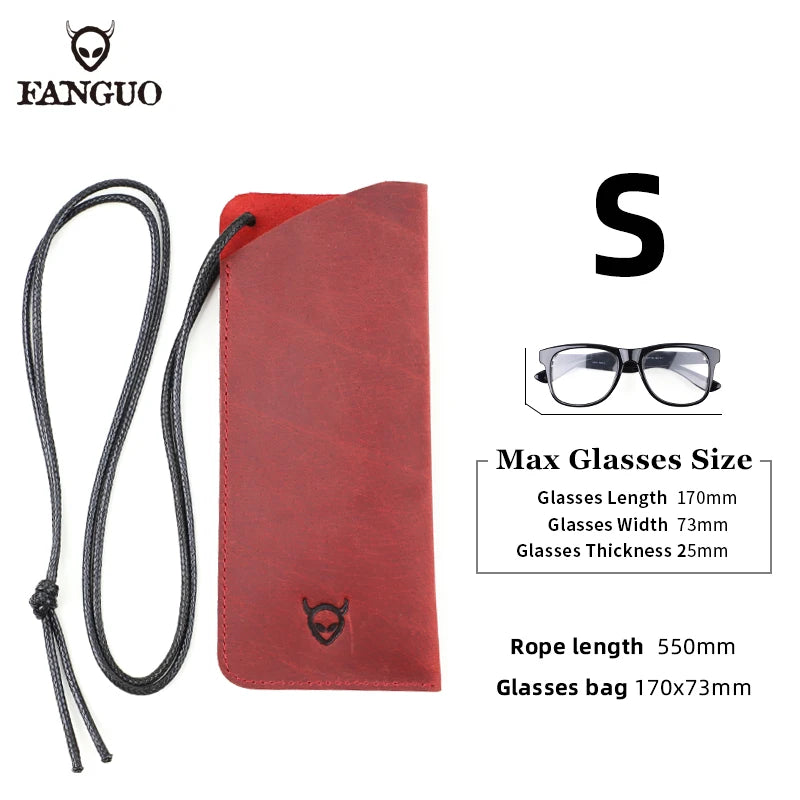 Genuine Leather Glasses Case Soft Pouch with Neck Strap