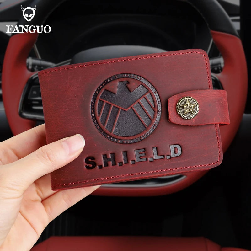 SHIELD Embossed Genuine Leather Driver's License Holder & Card Wallet