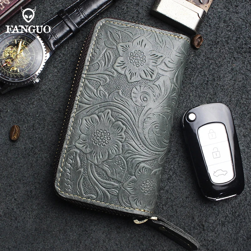 Crocodile Pattern Leather Key Wallet – Men's Zipper Key Holder