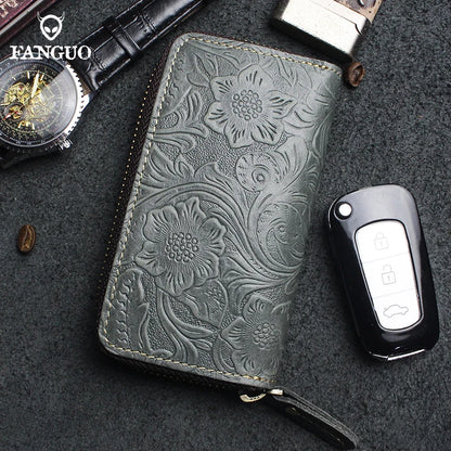 Crocodile Pattern Leather Key Wallet – Men's Zipper Key Holder