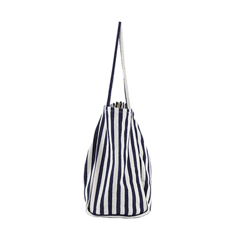 Striped Canvas Tote Bag – Large Capacity Women's Shoulder Bag