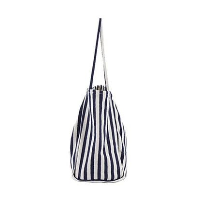 Striped Canvas Tote Bag – Large Capacity Women's Shoulder Bag