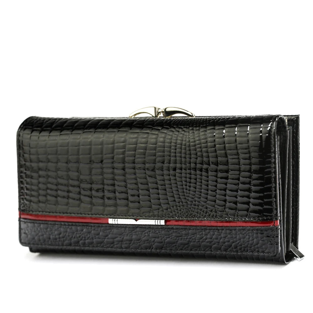 Alligator Pattern Genuine Leather Long Wallet for Women – Card & Coin Holder
