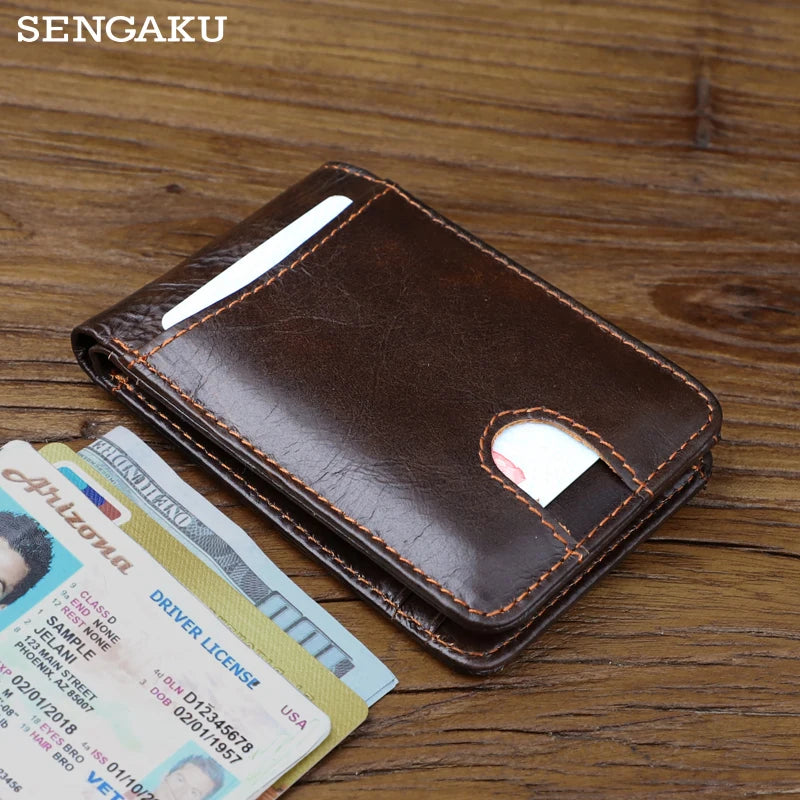 Genuine Leather Slim Wallet – Retro Credit Card Holder & Coin Purse for Men