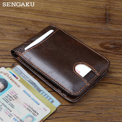 Genuine Leather Slim Wallet – Retro Credit Card Holder & Coin Purse for Men