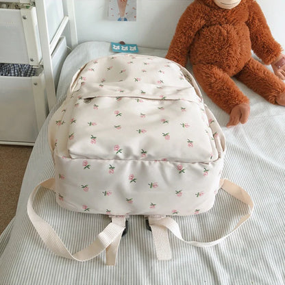 Floral Canvas Backpack for Women – Waterproof Nylon School Bag