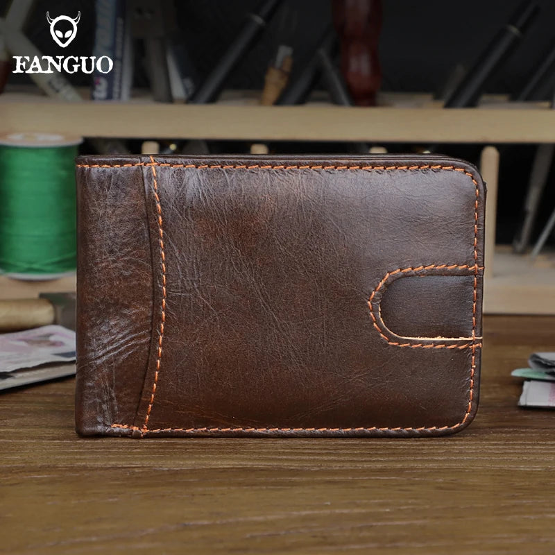 Genuine Leather Slim Wallet – Retro Credit Card Holder & Coin Purse for Men