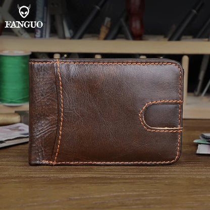 Genuine Leather Slim Wallet – Retro Credit Card Holder & Coin Purse for Men