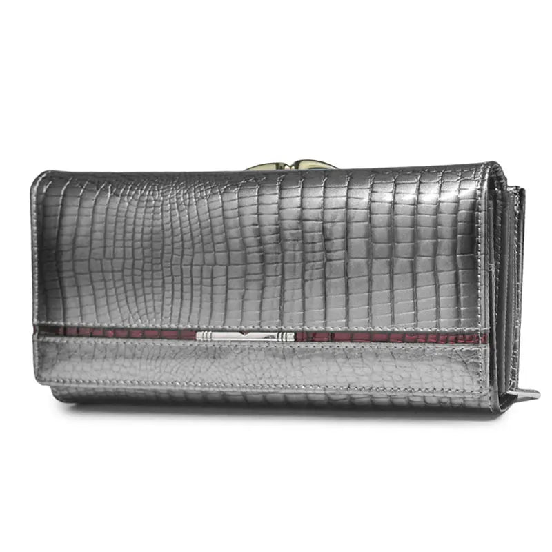 Alligator Pattern Genuine Leather Long Wallet for Women – Card & Coin Holder