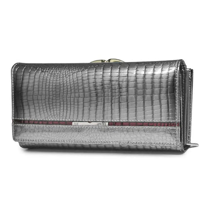 Alligator Pattern Genuine Leather Long Wallet for Women – Card & Coin Holder