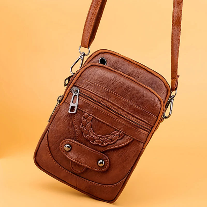 Crossbody Phone Bag for Women – Vintage PU Leather Purse