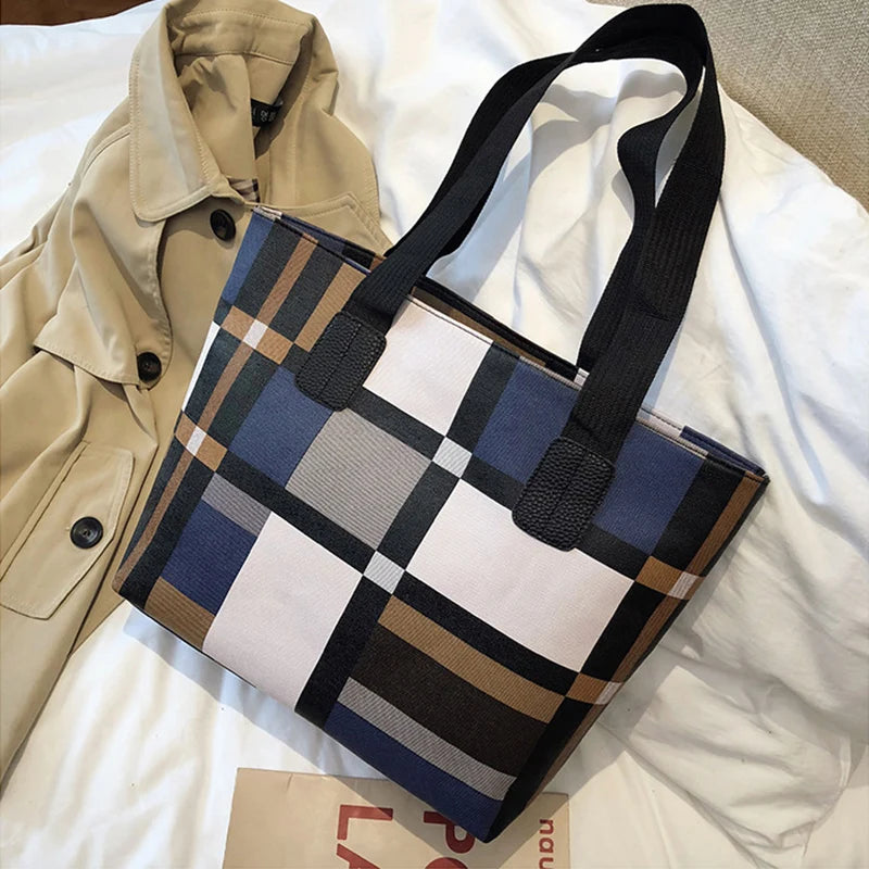 Checkered Tote Bag for Women – Plaid Shoulder Commuter Handbag