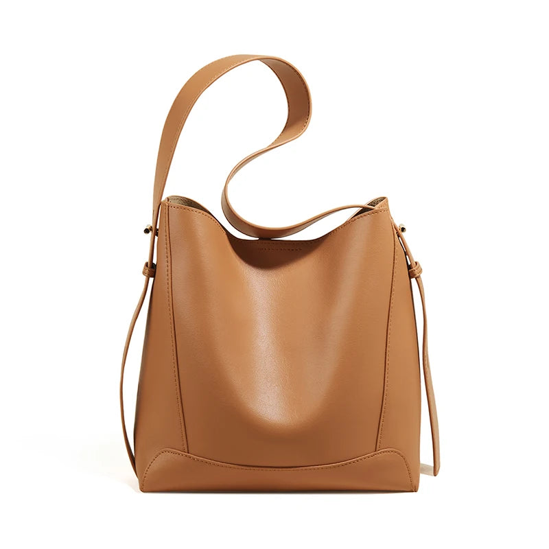 FOXER Lady Women Hobo Bucket Bag Split Leather Fashion Shoulder Bags Large Capacity Handbag Wide Adjustable Strap Female Bags