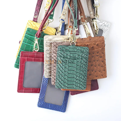 Embossed Leather Lanyard Card Holder – ID Badge Wallet