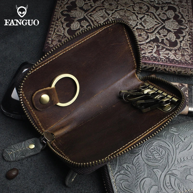 Crocodile Pattern Leather Key Wallet – Men's Zipper Key Holder