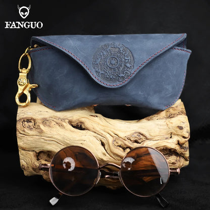 Leather Glasses Case Handmade Eyeglasses Pouch with Clip