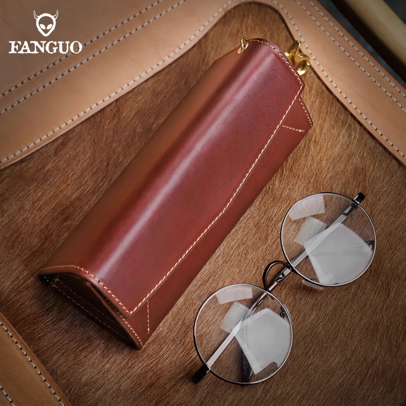 Genuine Leather Sunglasses Case – Retro Folding Eyewear Box with Magnet