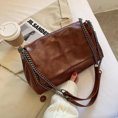 Quilted Crossbody Bag – Vintage PU Leather Shoulder Bag with Chain Strap