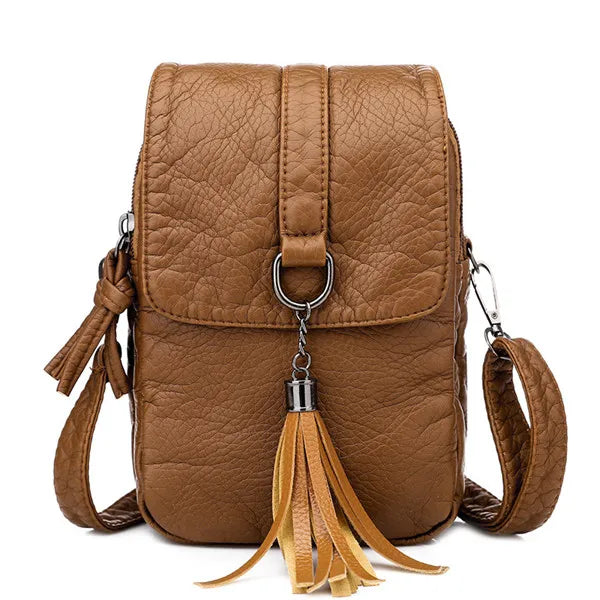 Tassel Leather Crossbody Phone Bag – Women's Retro Purse