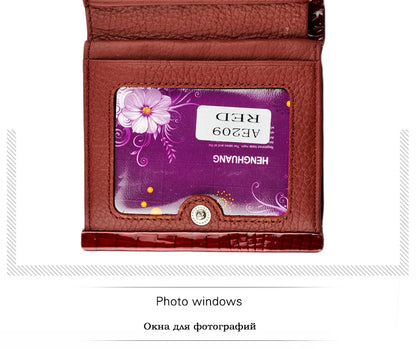 Genuine Leather Women's Short Wallet – Crocodile Pattern Purse