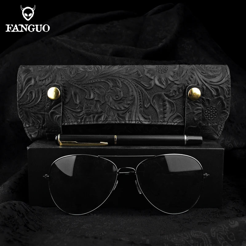 Leather Glasses Case – Handmade Floral Embossed Eyeglasses Pouch