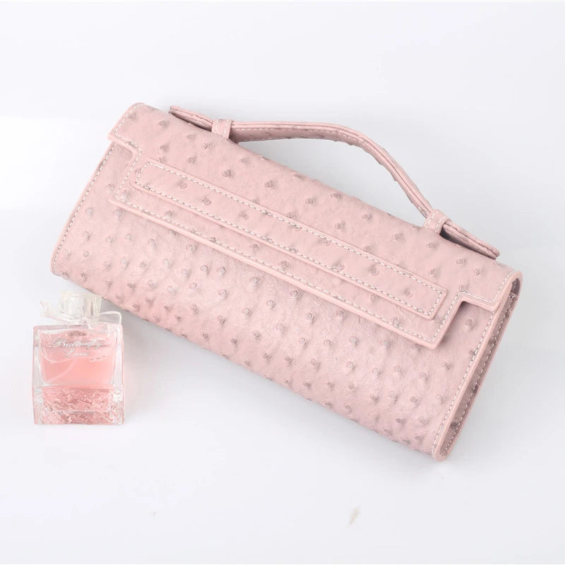Ostrich Pattern Long Clutch Bag – PU Leather Party Handbag