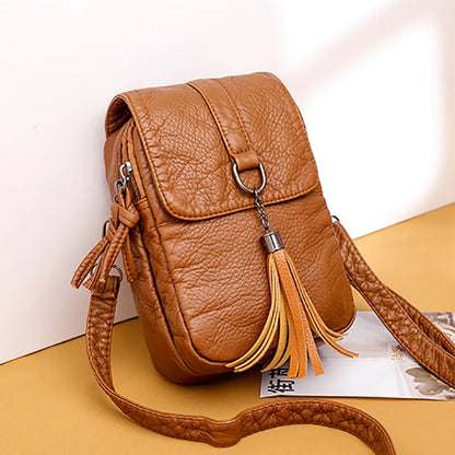 Tassel Leather Crossbody Phone Bag – Women's Retro Purse