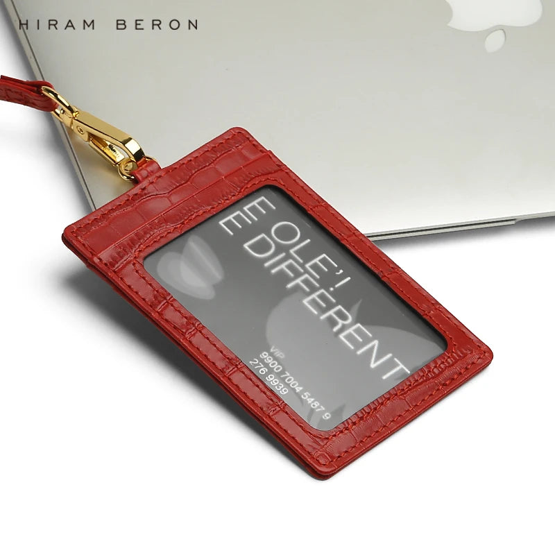 Leather ID Badge Holder Croco Pattern – Hiram Beron Custom Name