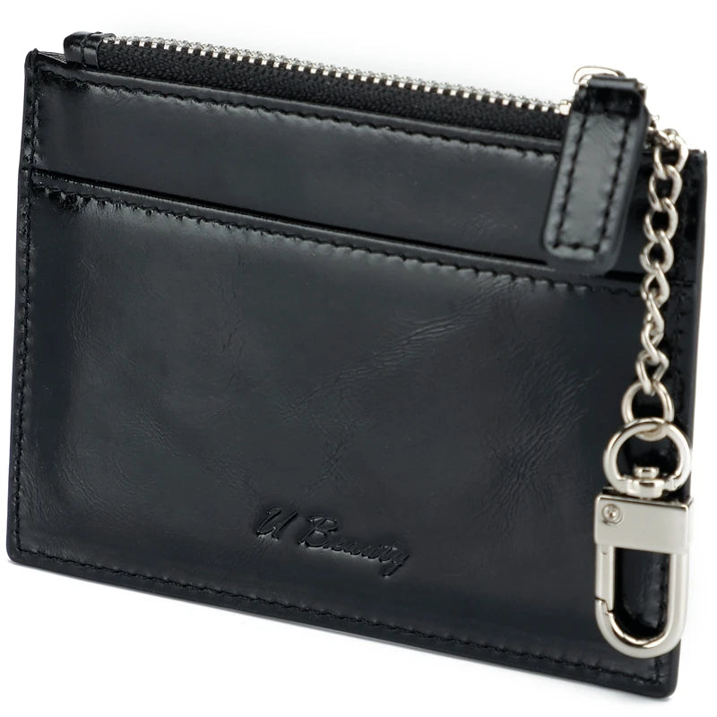 Genuine Leather Coin Purse & Card Wallet with Key Ring