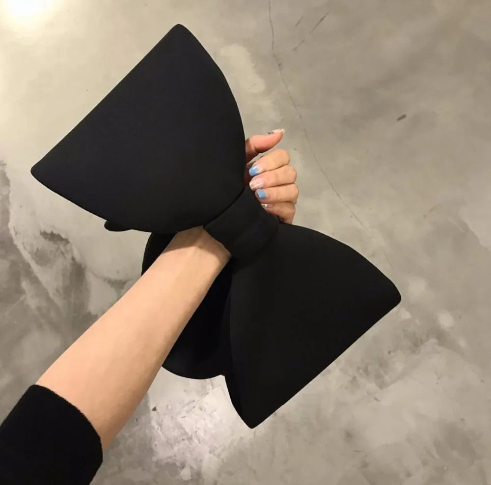 Women Space Cotton Handbag Purse Wedding Totes Clutches Cocktail Party Bowknot Korean Style Black