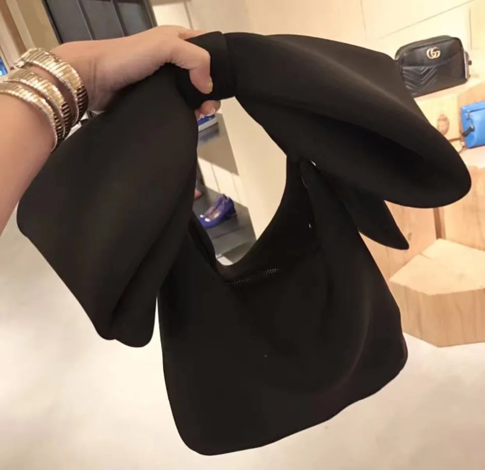 Women Space Cotton Handbag Purse Wedding Totes Clutches Cocktail Party Bowknot Korean Style Black