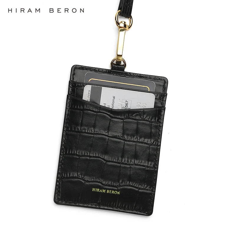 Leather ID Badge Holder Croco Pattern – Hiram Beron Custom Name