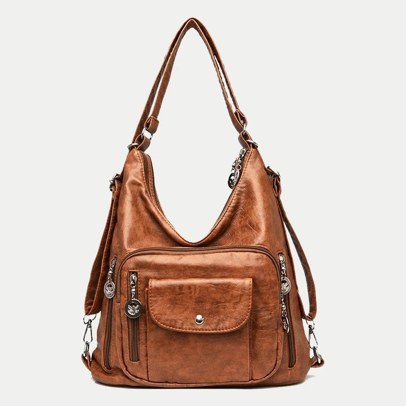 Vintage Women's PU Leather Shoulder Bag – Large Capacity Convertible Handbag