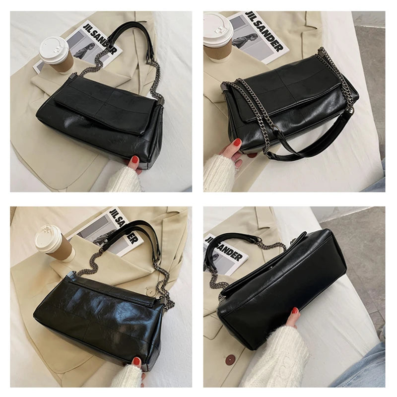 Quilted Crossbody Bag – Vintage PU Leather Shoulder Bag with Chain Strap