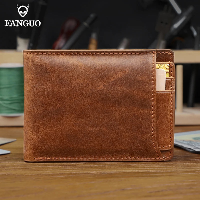 Genuine Leather Bifold Wallet for Men – Slim Retro Style