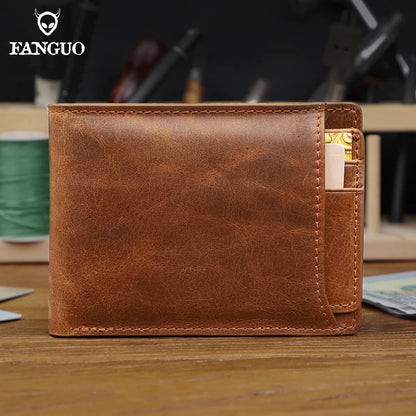 Genuine Leather Bifold Wallet for Men – Slim Retro Style