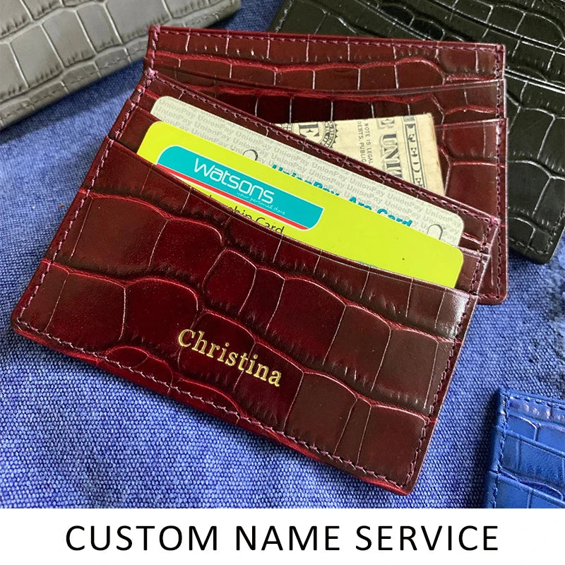 Croco Leather Card Holder Wallet – Custom Name Monogram