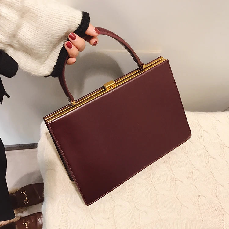 Vintage Big Clip Women Handbags Designer Female Large Capacity Tote Bag Luxury Pu Leather Handbag