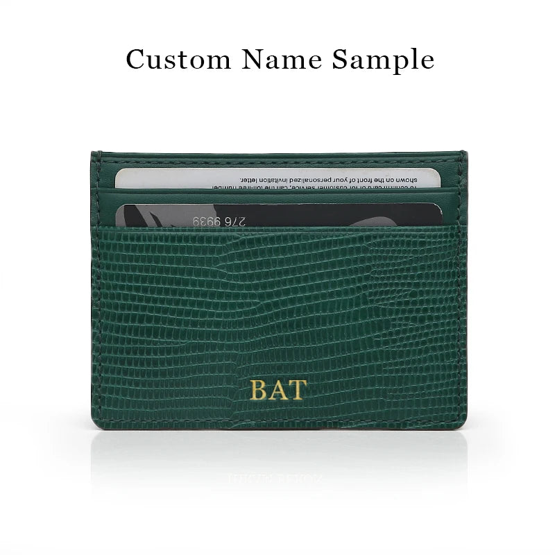 Genuine Leather Card Wallet with Free Monogram – Men's Slim Cardholder