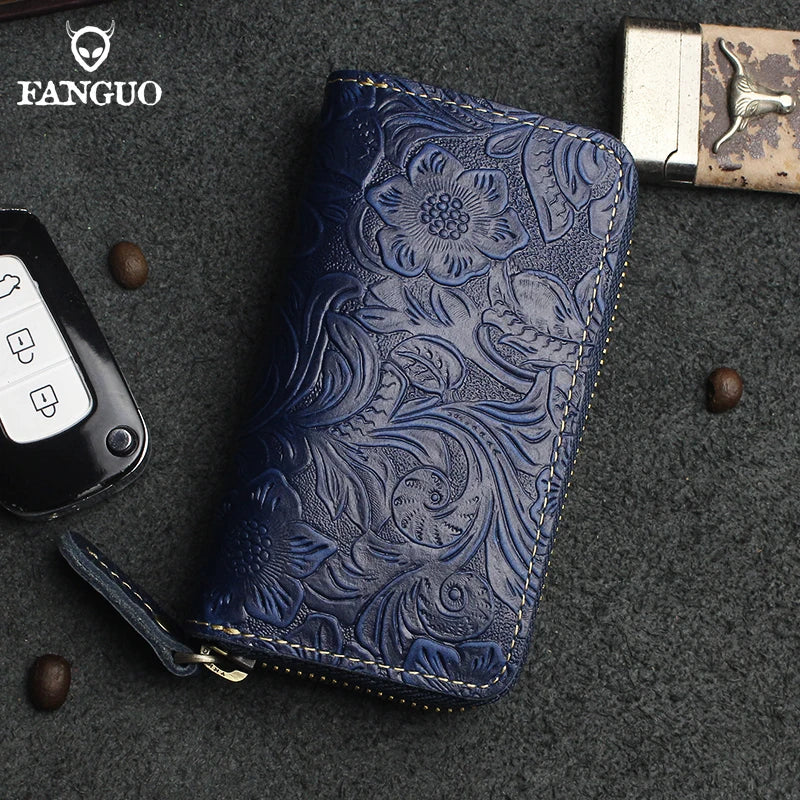Crocodile Pattern Leather Key Wallet – Men's Zipper Key Holder