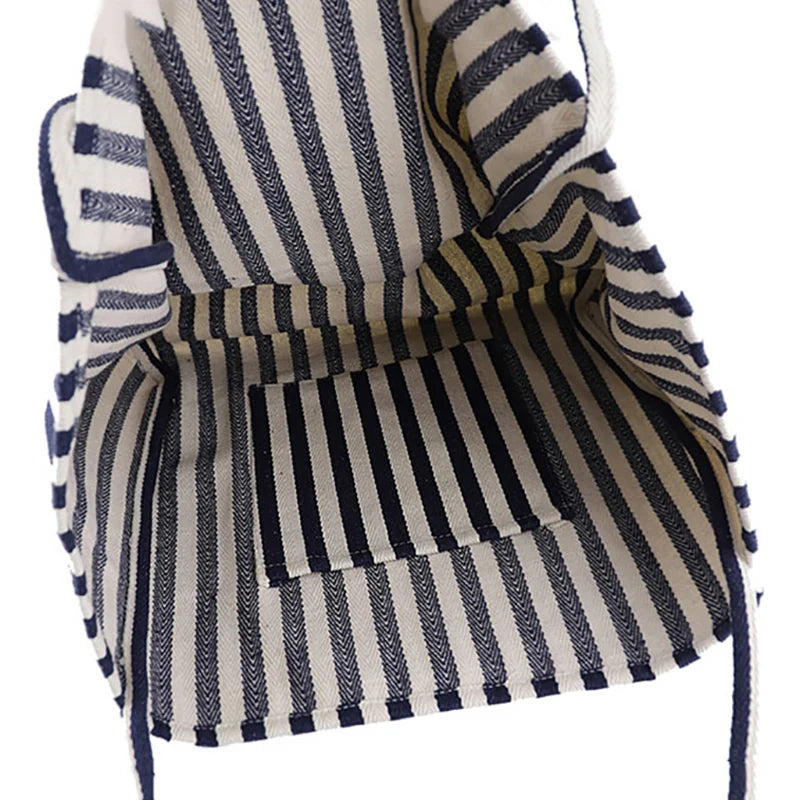 Striped Canvas Tote Bag – Large Capacity Women's Shoulder Bag