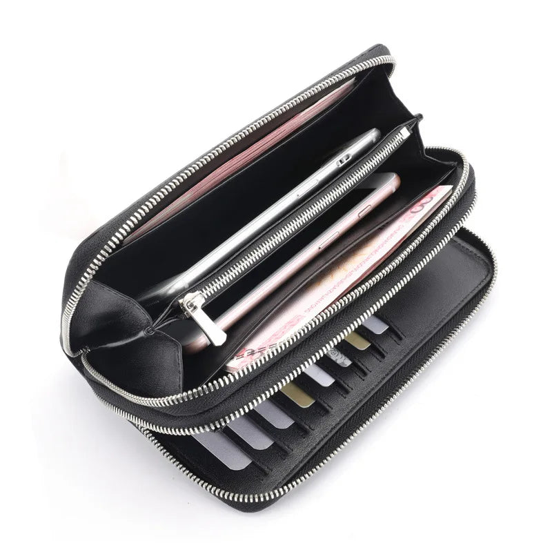 Crocodile Leather Men's Double Zipper Clutch Wallet