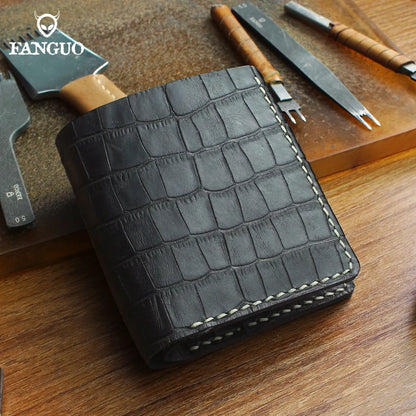 Crocodile Pattern Genuine Leather Wallet for Men – Handmade Bifold