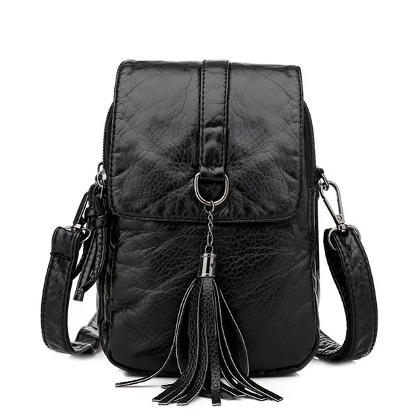 Tassel Leather Crossbody Phone Bag – Women's Retro Purse