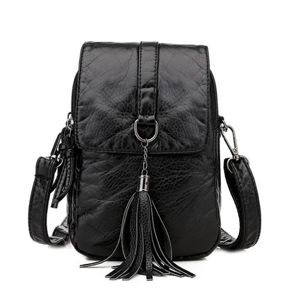 Tassel Leather Crossbody Phone Bag – Women's Retro Purse