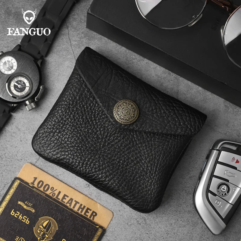 Genuine Leather Short Wallet – Men's Handmade Card Holder & Coin Purse