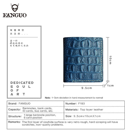 Crocodile Pattern Genuine Leather Wallet for Men – Handmade Bifold