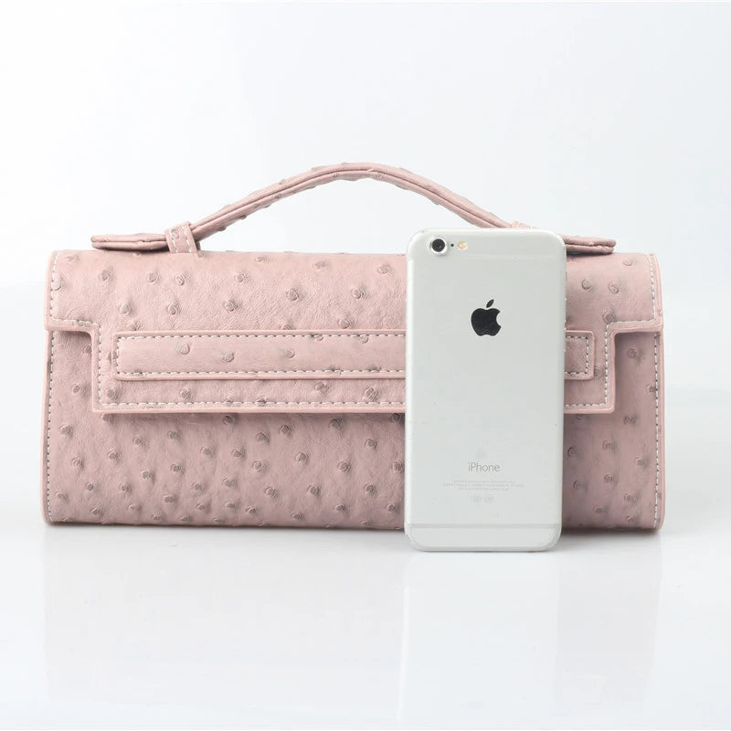 Ostrich Pattern Long Clutch Bag – PU Leather Party Handbag