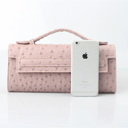 Ostrich Pattern Long Clutch Bag – PU Leather Party Handbag