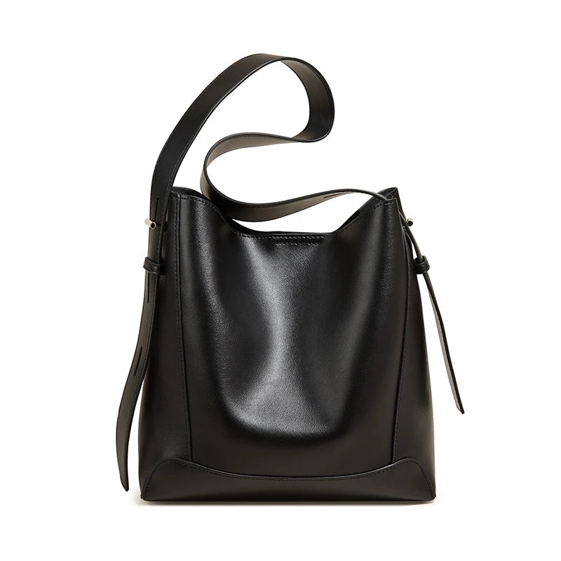 FOXER Lady Women Hobo Bucket Bag Split Leather Fashion Shoulder Bags Large Capacity Handbag Wide Adjustable Strap Female Bags